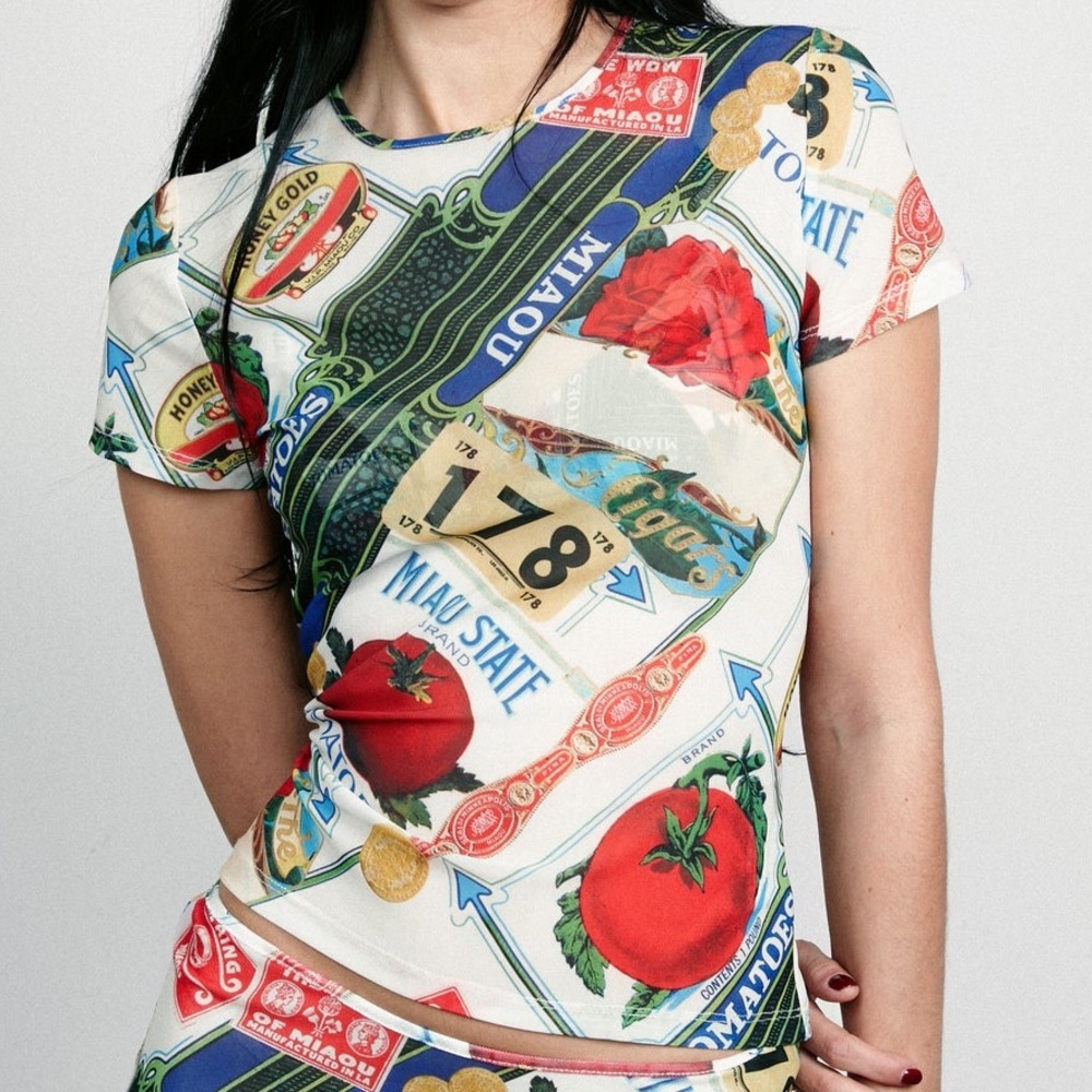 Miaou Mini Tee FIGARO. Mesh top. Italian print. Tomatoes.